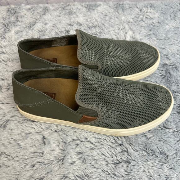 OluKai Pehuea Sage Green Palm Leaves Mesh Slip On Loafers Size 7.5 Casual Shoes - Picture 2 of 9